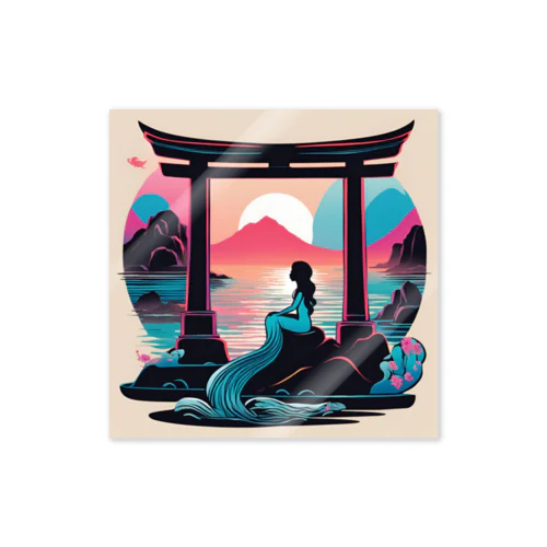 鳥居前にたたずむ人魚姫 Sticker