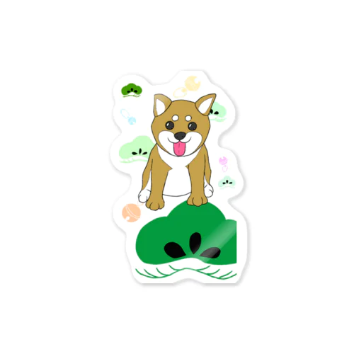 にこにこ柴犬 和柄背景① Sticker