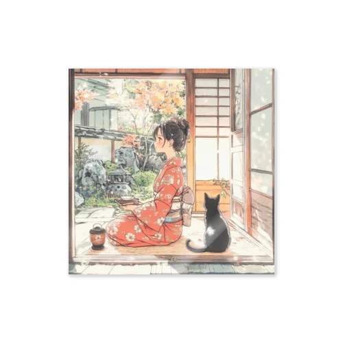 和女子と黒猫 Sticker