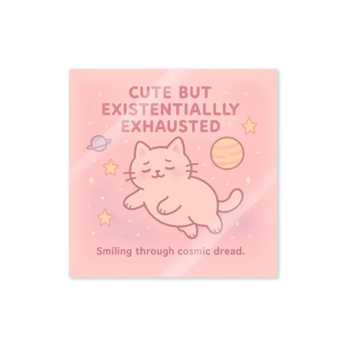 CUTE BUT EXISTENTIALLY EXHAUSTED – ゆるねこ宇宙Tシャツ Sticker