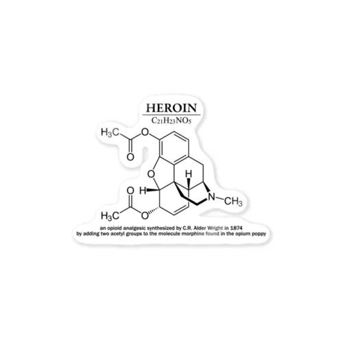 ヘロイン(麻薬の一種、コカイン・モルヒネなど)：化学：化学構造・分子式 Sticker