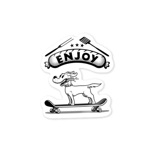 happy dog -ENJOY- (black ink) Sticker