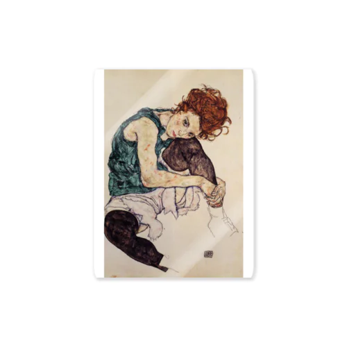 エゴン・シーレ / 1917 / Seated Woman with Bent Knee /Egon Schiele ステッカー