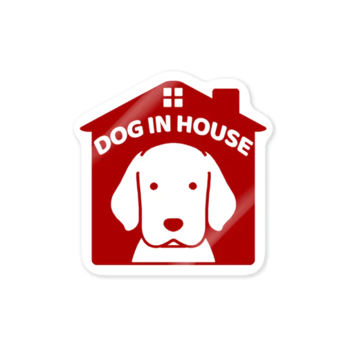DOG IN HOUSE（ゴールデン）レッド ステッカー