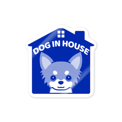 DOG IN HOUSE（チワワ2色）ブルー ステッカー
