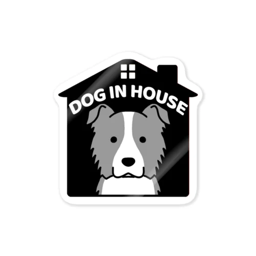 DOG IN HOUSE（ボーダー）ブラック Sticker