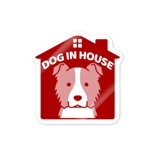 DOG IN HOUSE（ボーダー）レッド Sticker