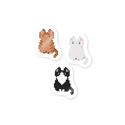 3Dドット ボクセルねこ チャトラ タキシード シロ Sticker