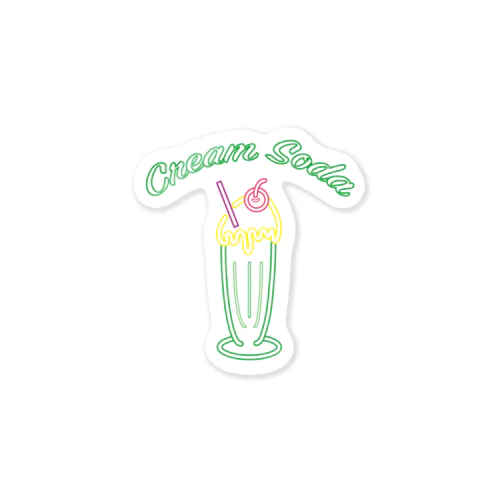 チェリーがポイントのCream Soda ネオン風 ステッカー