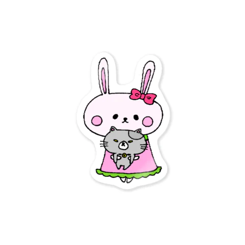 うさぎさんとつり目にゃんこ Sticker