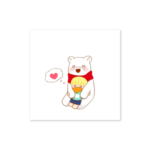 スヌードを巻いたシロクマとスカーフを巻いた少年 Sticker