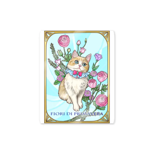 春の花々と猫　Fiori di Primavera Ⅰ Sticker