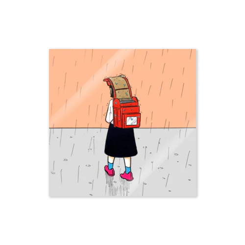 雨を避けるために教科書を犠牲にする少女 Sticker