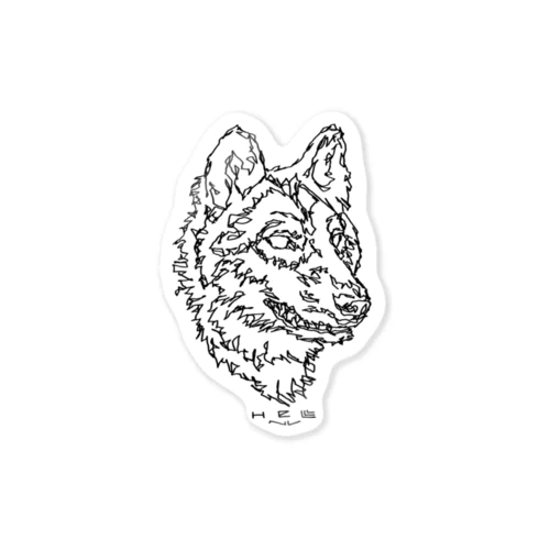 左手で描いたオオカミ　ステッカー Sticker
