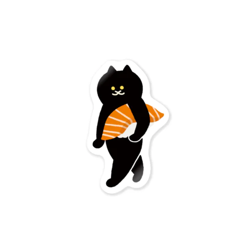 サーモンの握り寿司をかっこよく運ぶねこ Sticker