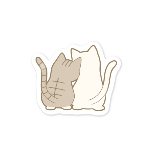 仲良し猫の背中　キジ白&白 Sticker