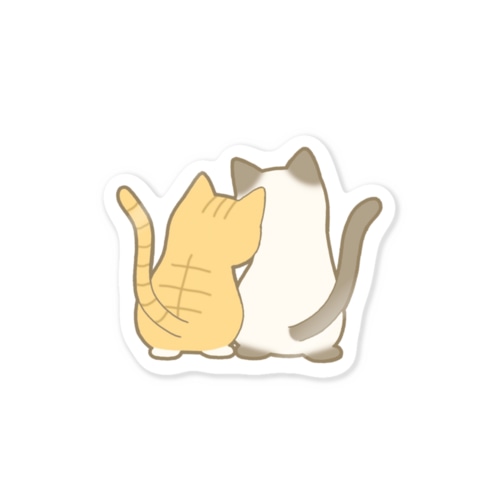 仲良し猫の背中　茶白&ポインテッド Sticker
