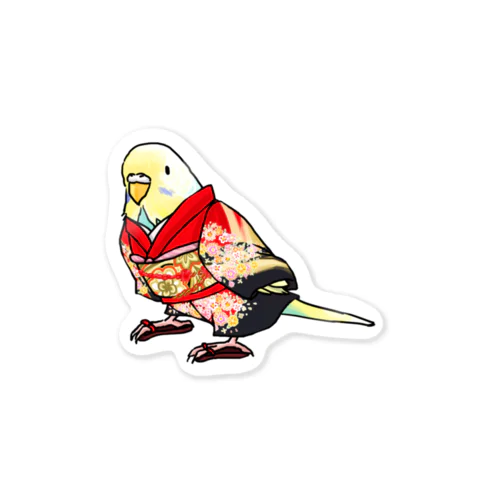 ごきげん着物セキセイインコ【まめるりはことり】 Sticker