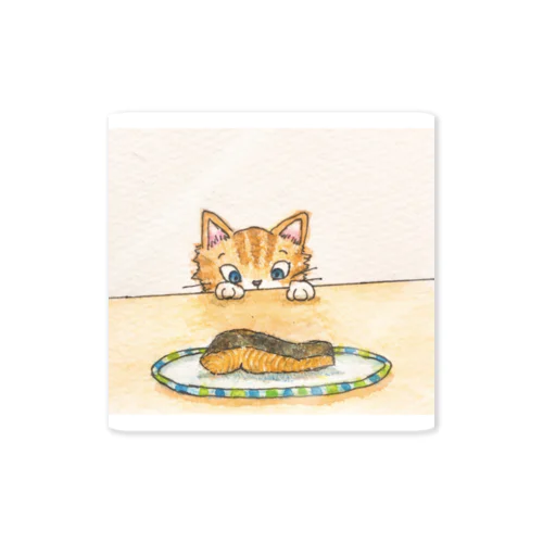 猫と鮭シール Sticker