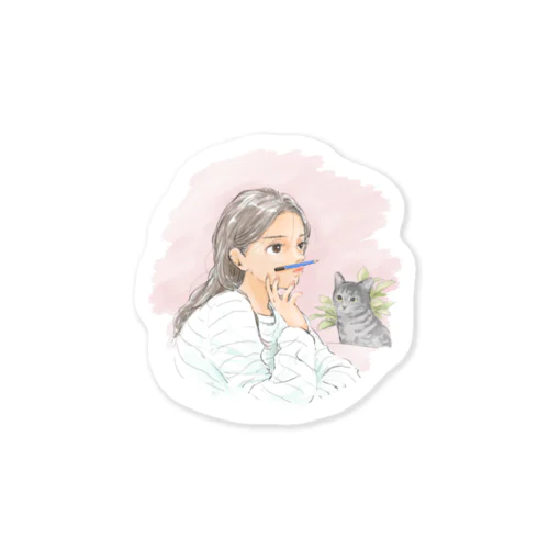 女の子とネコ Sticker