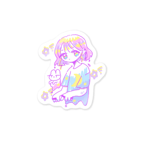 うさぎとおんなのこ（とけてる） Sticker