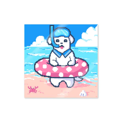 🐶夏が楽しみすぎる犬🌞🌊（ドット） Sticker
