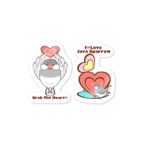 ♡を掴むよシルバー文鳥& I♡LOVEシルバー文鳥 Sticker