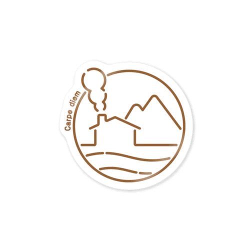 海と山とログハウスステッカー（絵が茶Ver.） Sticker