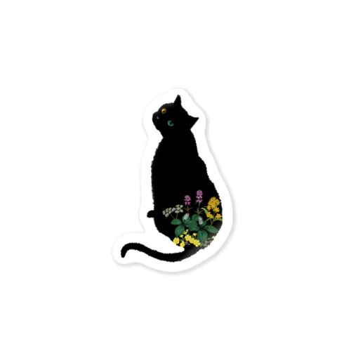 花と黒猫 Sticker