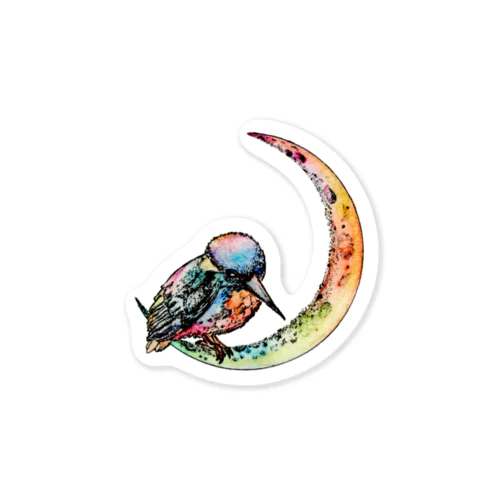 Kingfisher on the moon【colorful】 Sticker