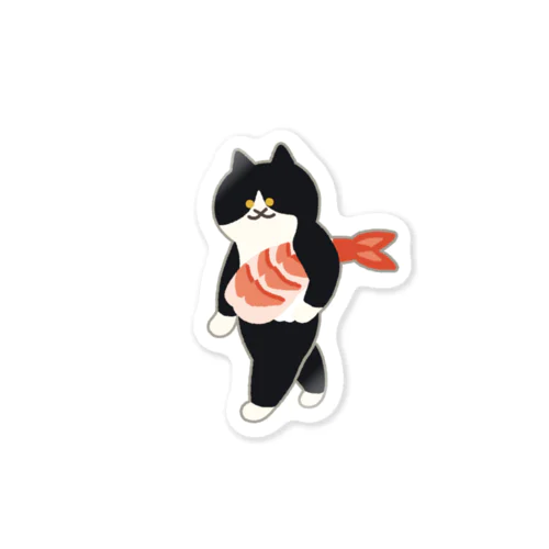 海老の握り寿司を機嫌よく運ぶねこ Sticker