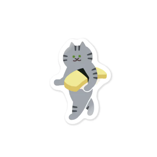 玉子の握り寿司をのんびり運ぶねこ Sticker