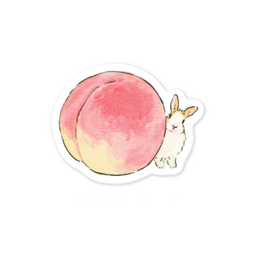 桃とうさぎさん（ふわふわ） Sticker