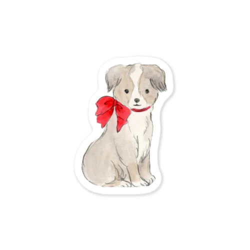 赤いリボンの犬 Sticker