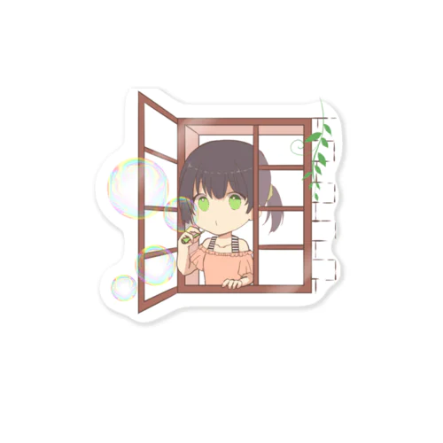 シャボン玉と女の子 Sticker