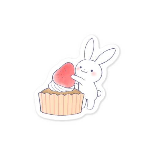寂しがりうさぎ・苺ケーキ Sticker