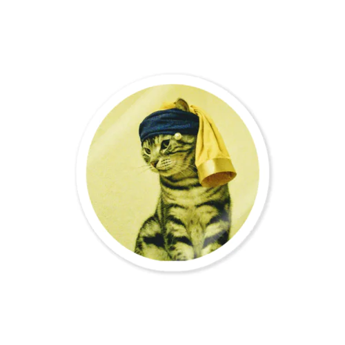 真珠の耳飾りの猫 Sticker