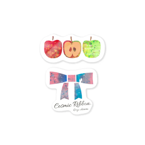 Three apples ＆ Cosmic ribbon. Sticker