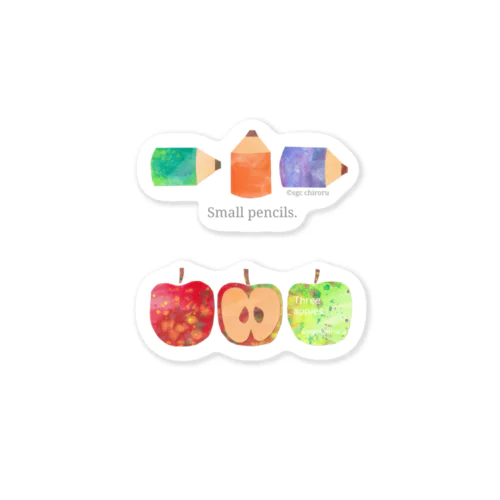 Small pencils ＆ Three apples. Sticker