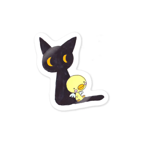 天使のひよこちゃんと黒猫ムーン Sticker