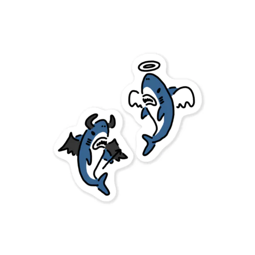 天使と悪魔に扮するサメ　バラバラ ステッカー