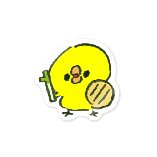 ねぎと鍋のふたを持ったひよこ Sticker