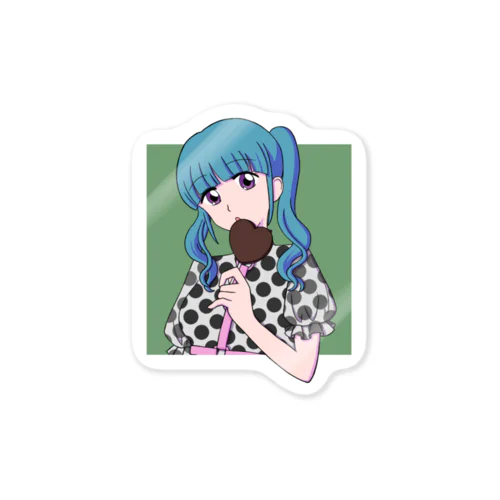 水色髪の女の子(グリーン) Sticker