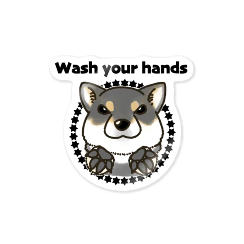 Wash your hands(黒柴） ステッカー