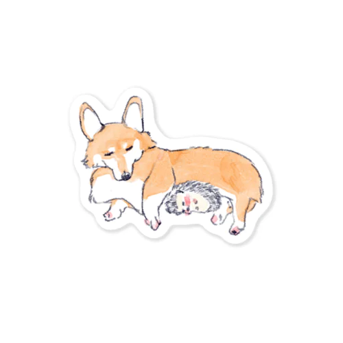 オリジナル　犬に温めてもらうハリネズミのソフィー。 Sticker