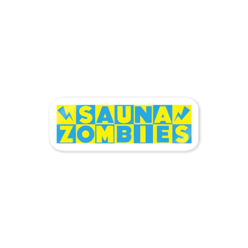 SAUNAZOMBIES -CARTOON LOGO STICKER YELLOW&BLUE  - ステッカー