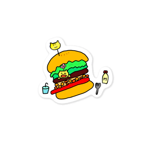 はさまれハンバーガーニャンコ Sticker