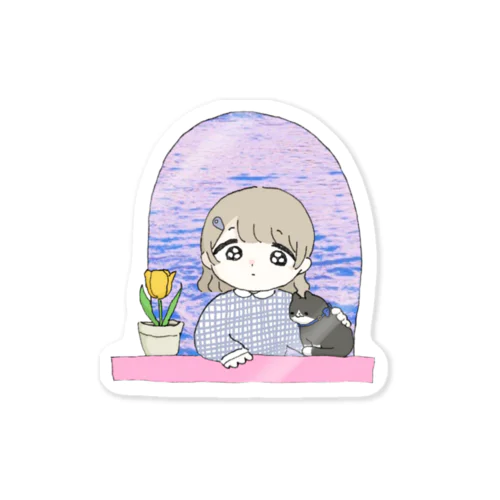 102号室(春) 女の子とねことチューリップ Sticker