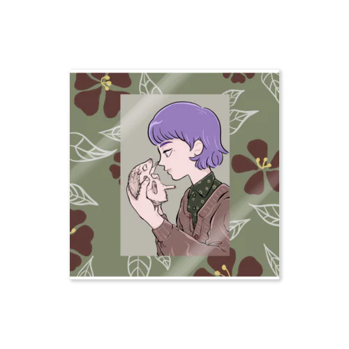 ハリネズミと女の子 Sticker