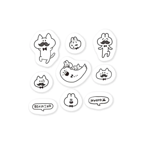 Nyoroさんのひげねこシール（お徳用） Sticker